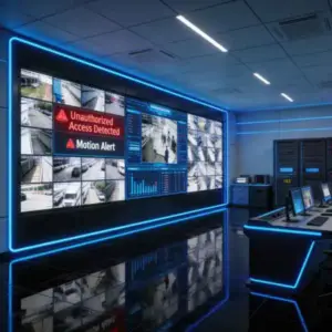 Security and Surveillance Systems in Saudi Arabia featuring access control systems to manage and monitor entry points across facilities.