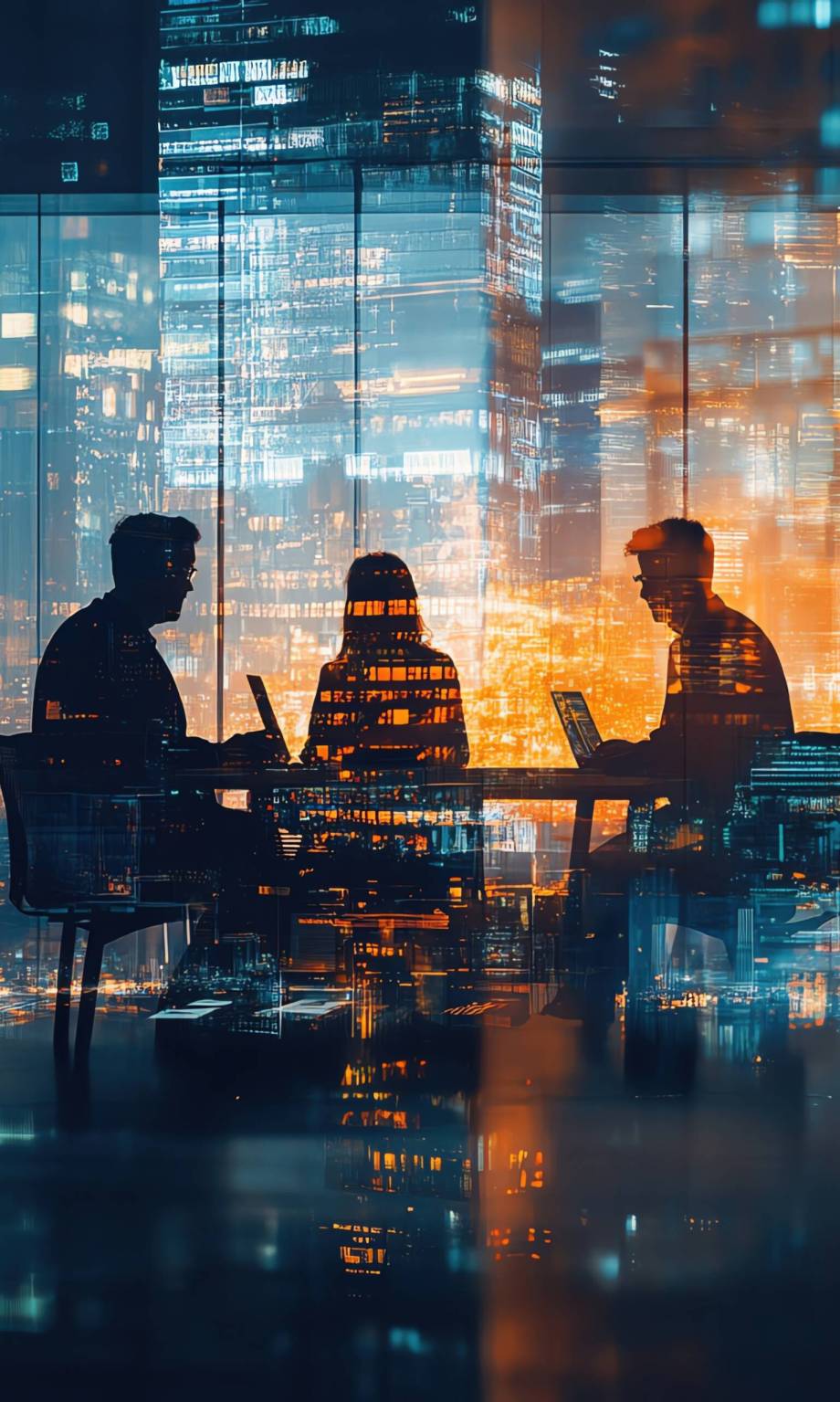 Diverse team of IT and engineering experts engaged in a highlevel meeting about digital transformation and system integration, utilizing the latest technology in a modern office, double exposure , copy space for text, sharp focus, high clarity, super detail, national geographic, 8k, taken with Sony Alpha A7 III